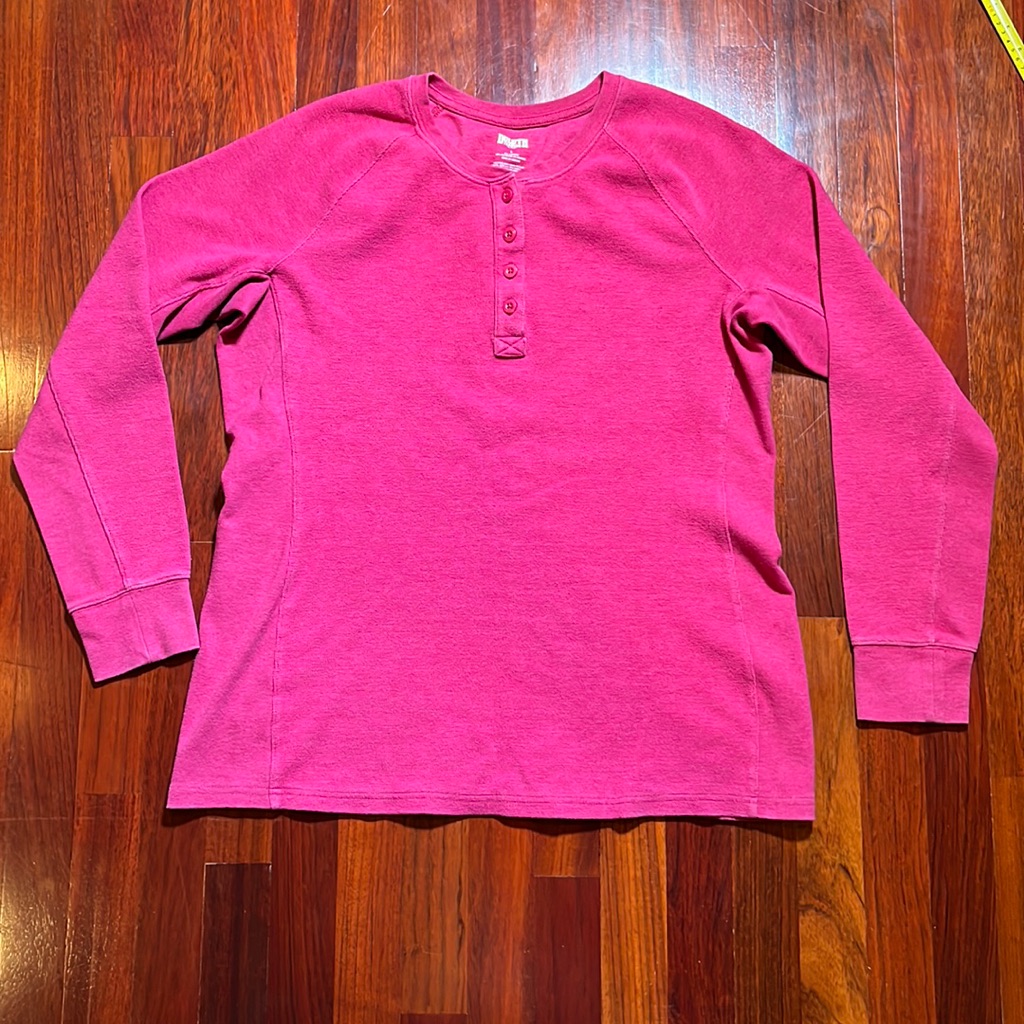 Womens L Duluth Pink Waffle Thick Longsleeve Shirt Buttons Stretchy Warm